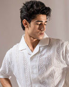 Jacquard Cuban Collar Shirt White