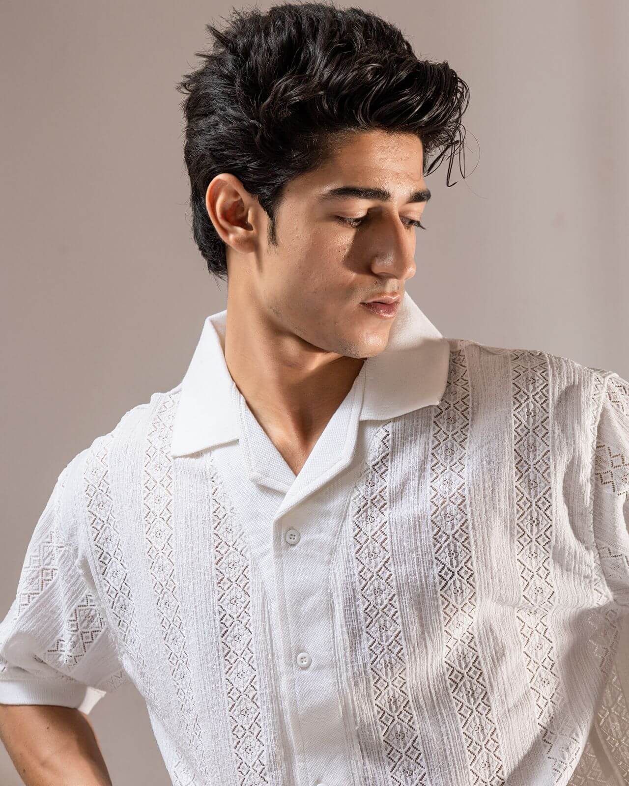 Jacquard Cuban Collar Shirt White