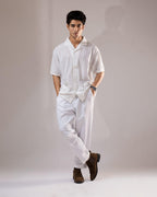 Jacquard Cuban Collar Shirt White