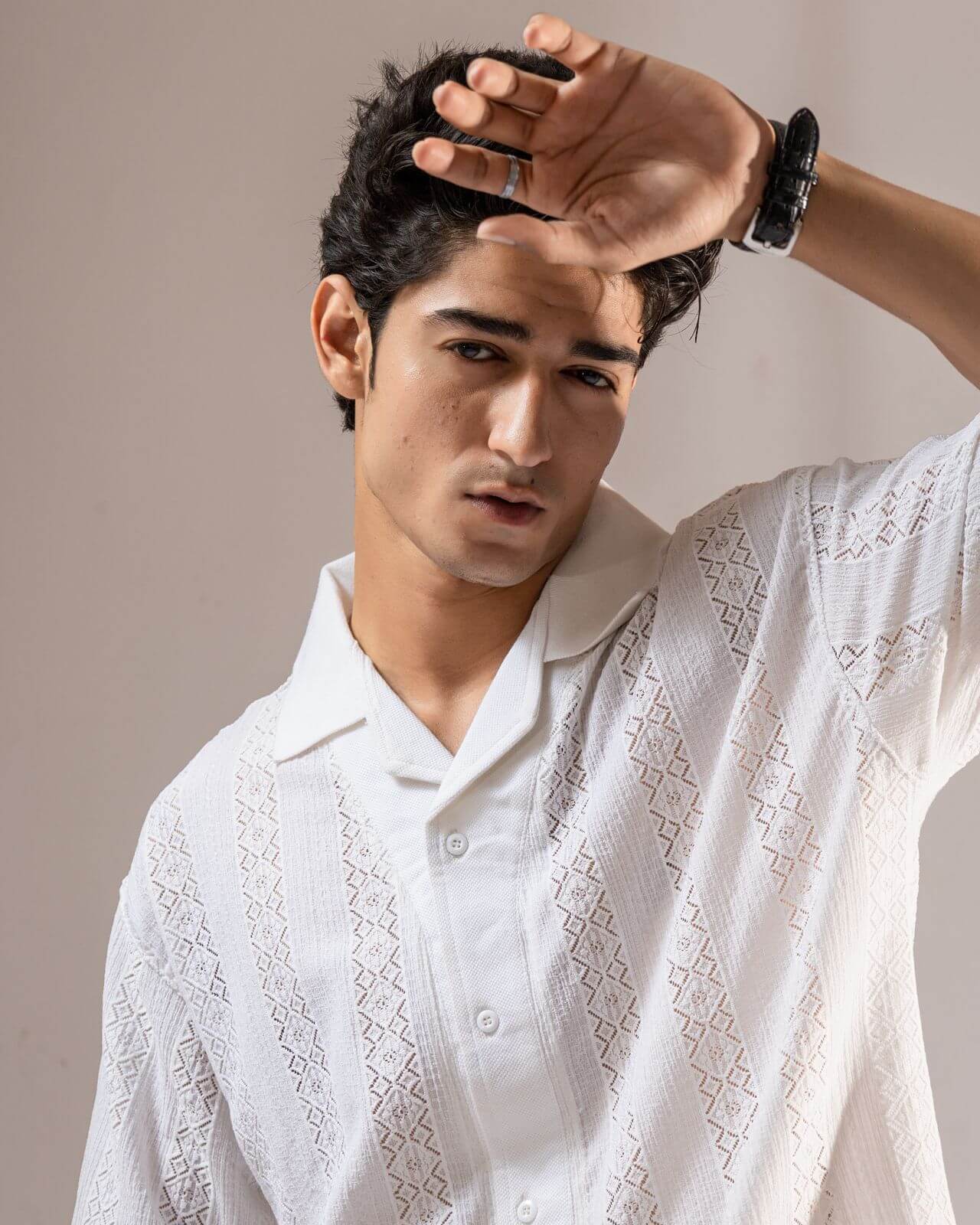 Jacquard Cuban Collar Shirt White