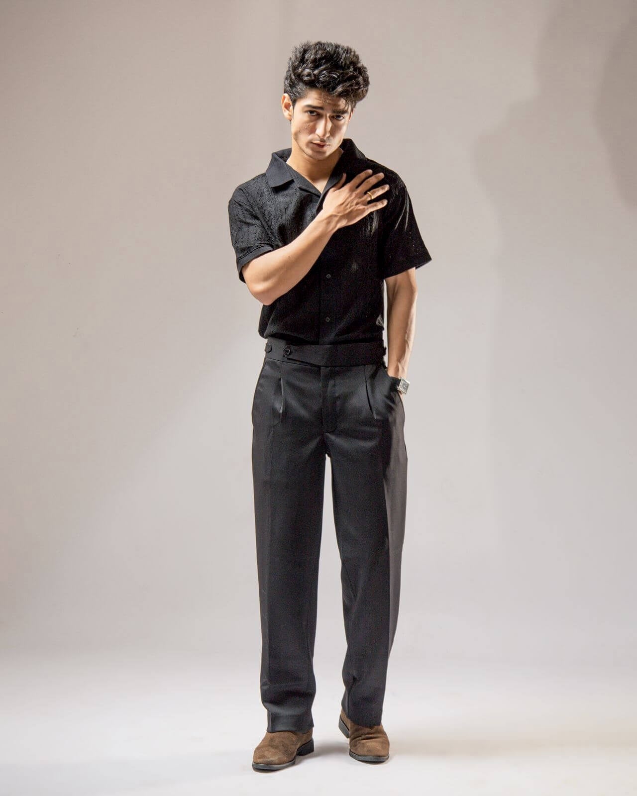 Jacquard Cuban Collar Shirt Black