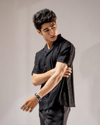 Jacquard Cuban Collar Shirt Black