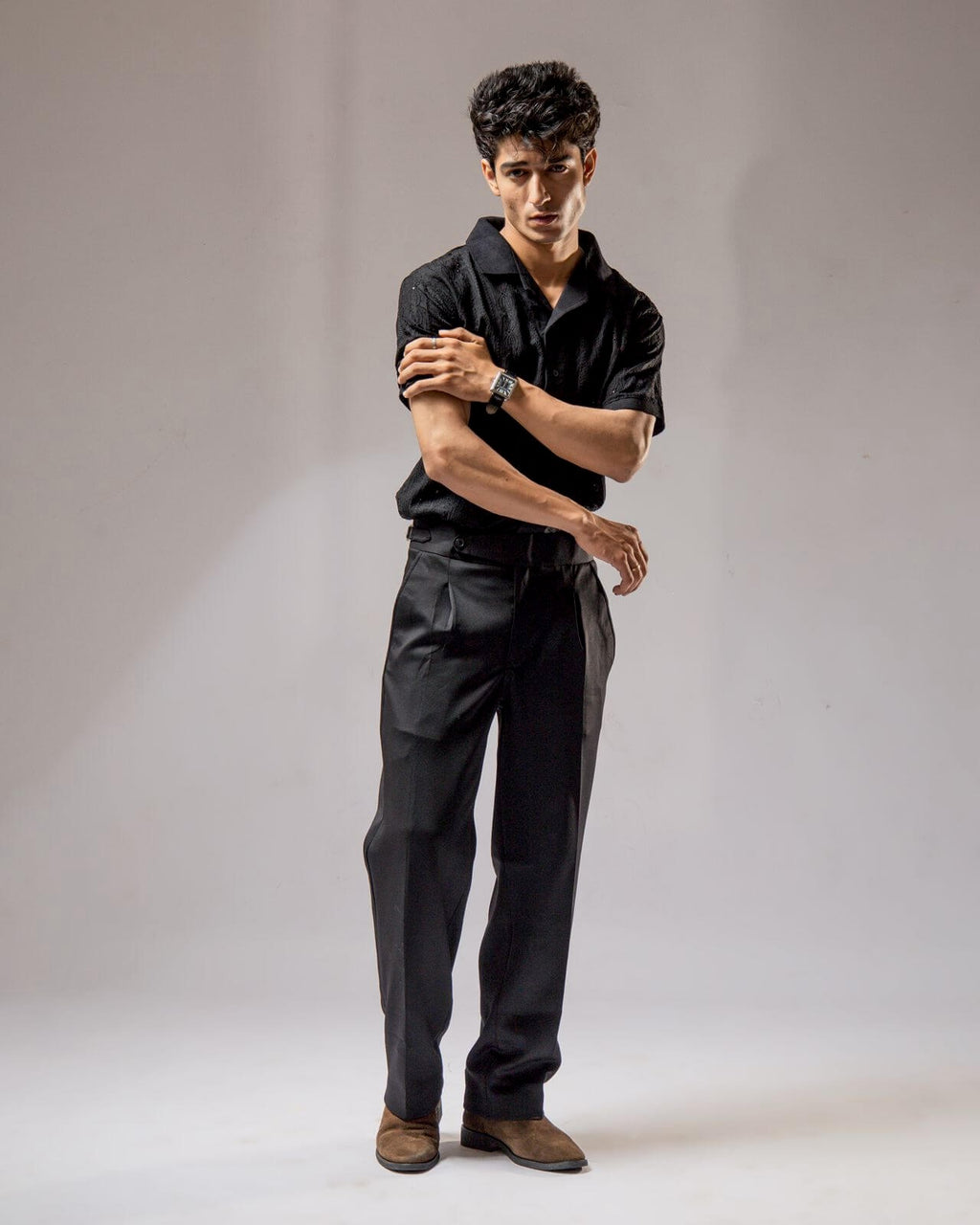 Jacquard Cuban Collar Shirt Black