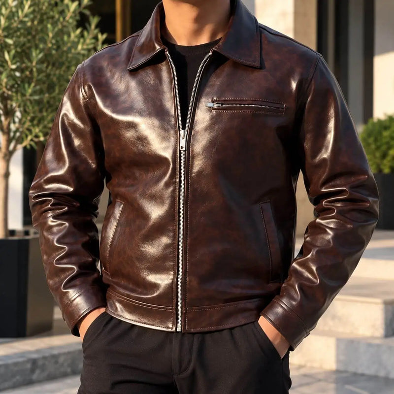 Chocolate Brown Double-Tone Leather Jacket