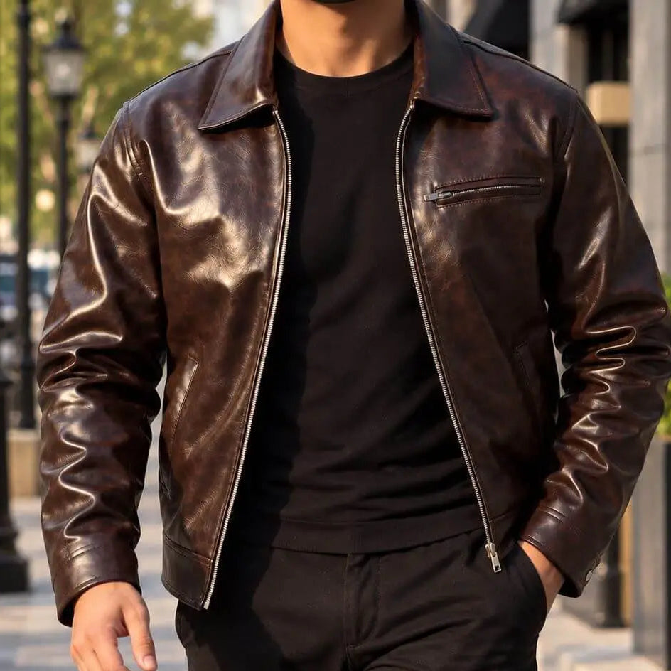 Chocolate Brown Double-Tone Leather Jacket