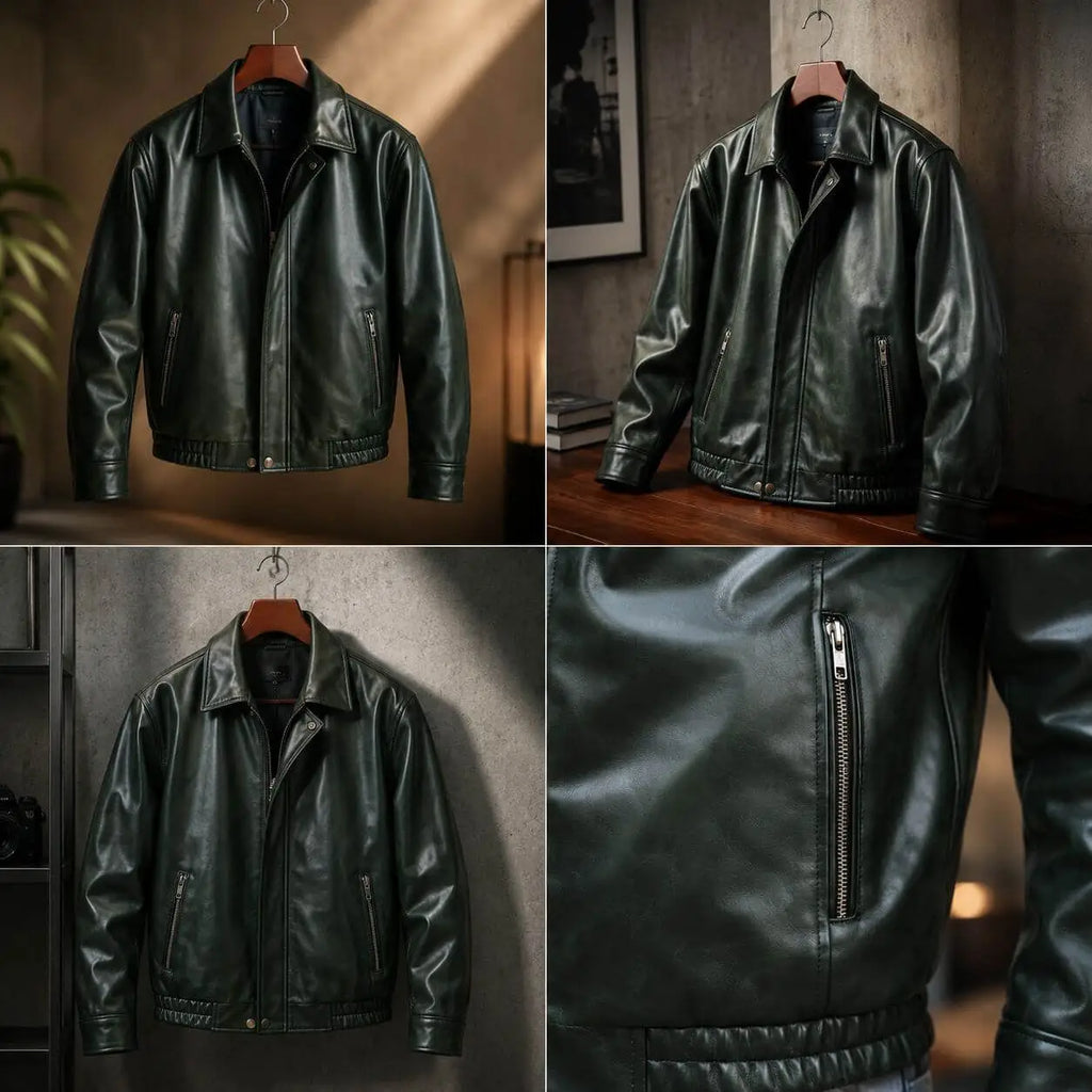 Alligator Green Leather Bomber Jacket