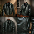 Alligator Green Leather Bomber Jacket