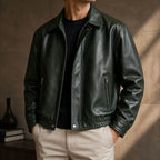 Alligator Green Leather Bomber Jacket
