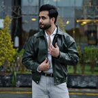 Alligator Green Leather Bomber Jacket