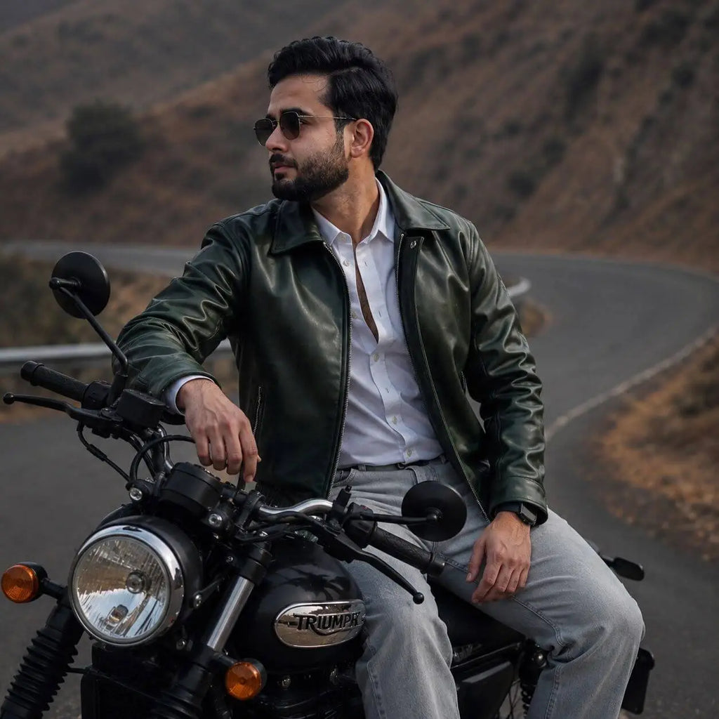 Alligator Green Leather Bomber Jacket