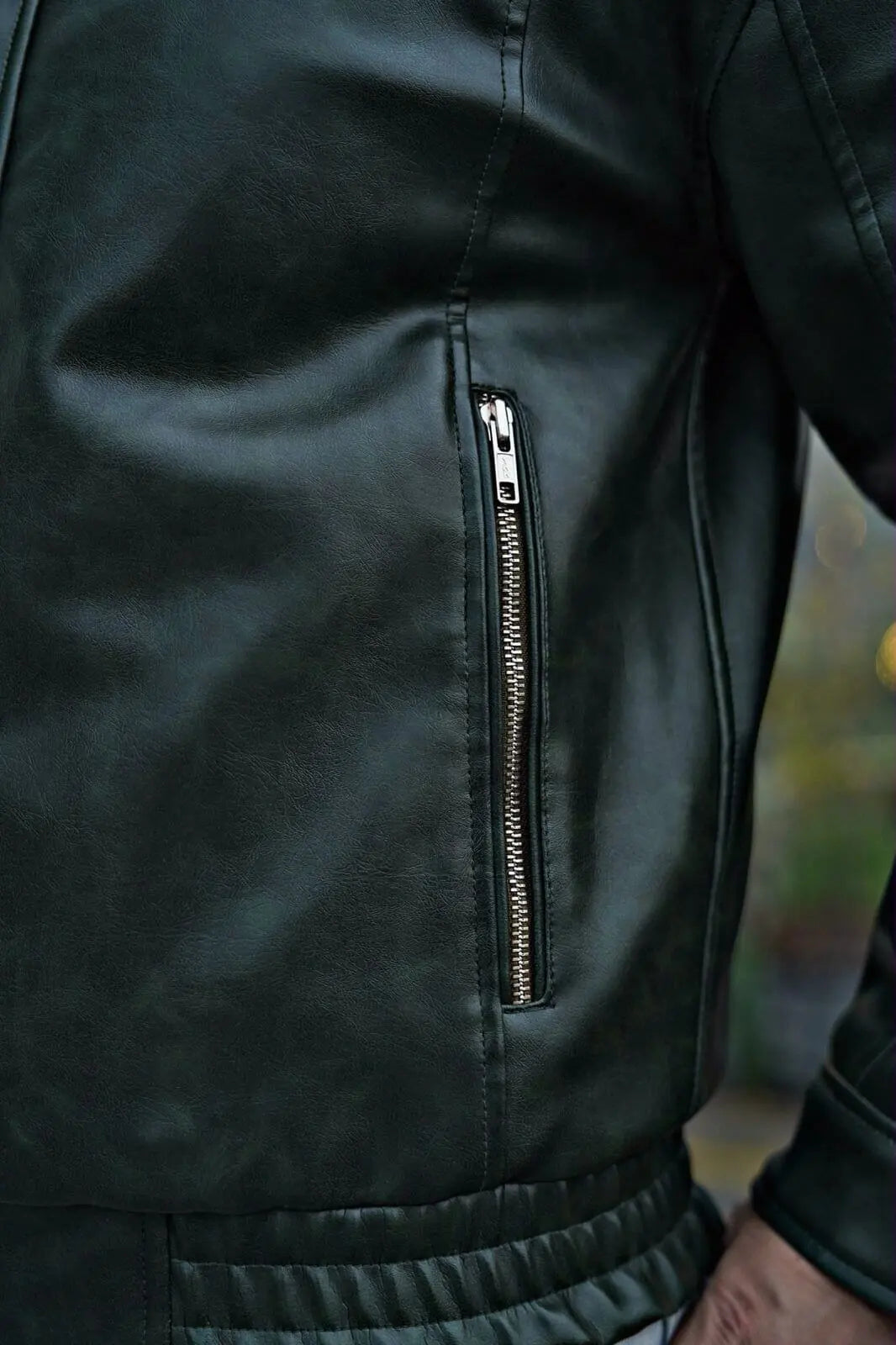 Alligator Green Leather Bomber Jacket