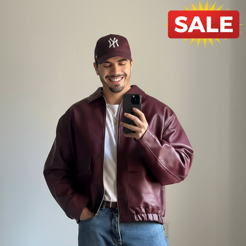 Unisex Burgundy Leather Bomber Jacket