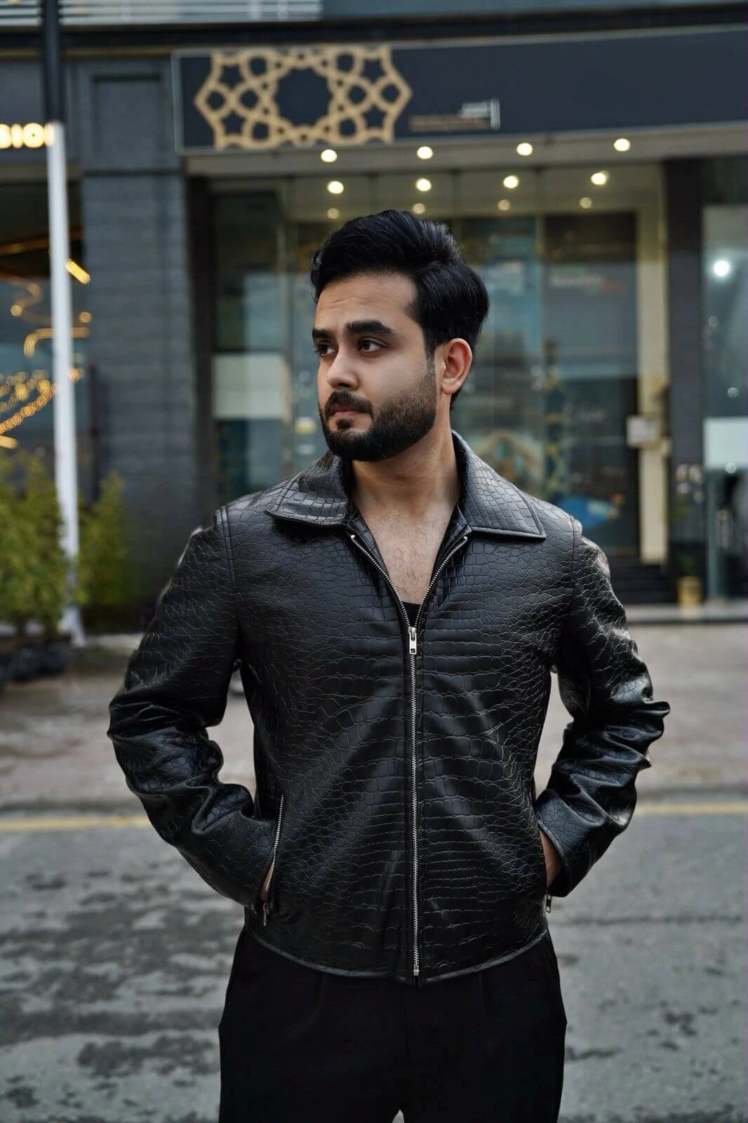 Mafia Black Crocodile Leather Jacket