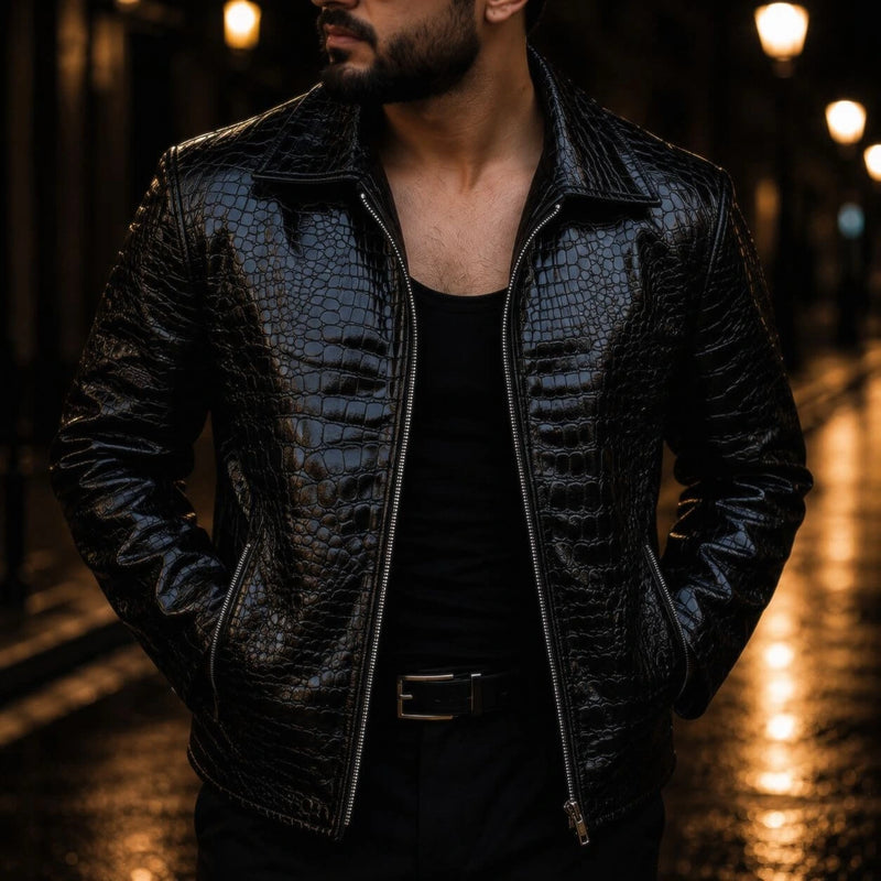 Mafia Black Crocodile Leather Jacket